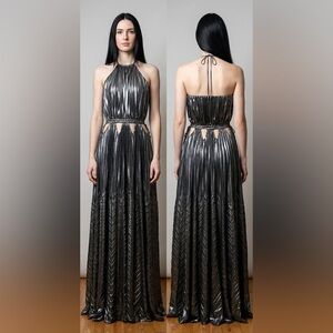 Jonathan Simkhai gunmetallic silver halter dress with sexy cutouts Size 4 NWOT